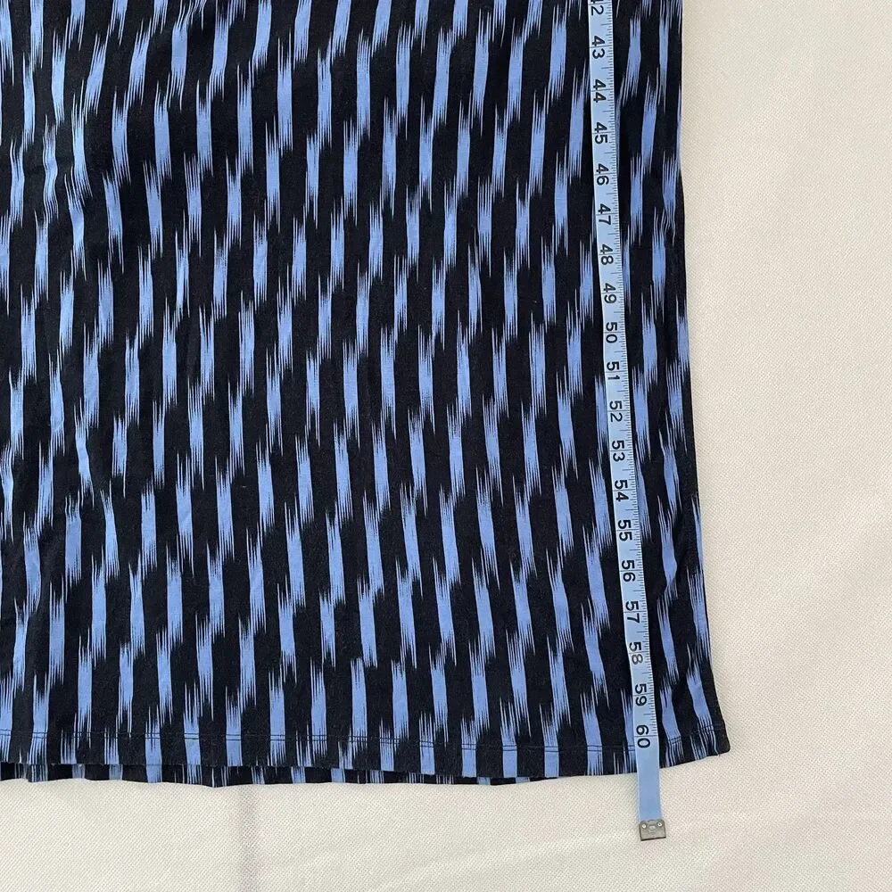 Michael Kors Maxi Dress Blue Black Scoop Neck Short Sleeve Size XL -(C)